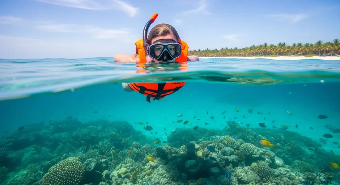 Personas nadando sobre las formaciones de coral en la Gran Barrera de Arrecife